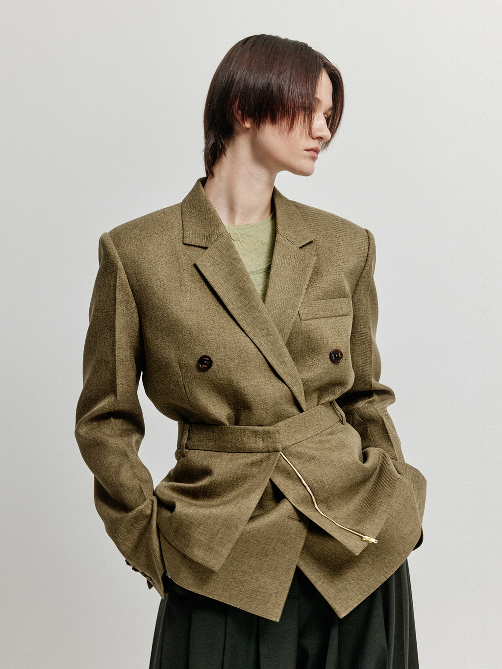 [EENK] / ☆ XINAN Layered Skirt Belt / Khaki XINAN Layered Skirt Belt - Khaki : EENK