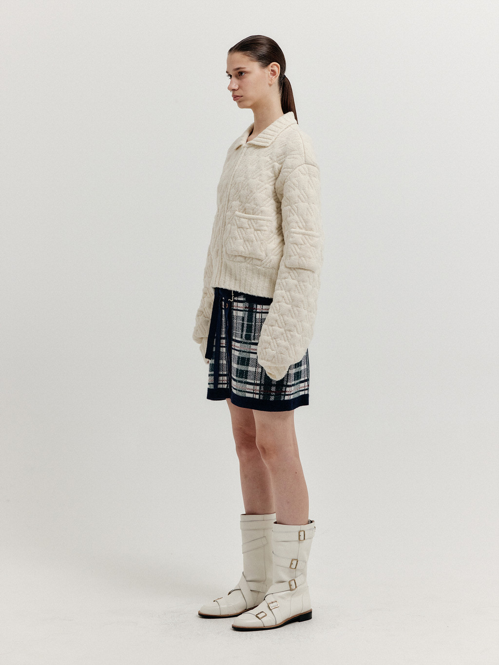 XELDA Textured Zip Cardigan - Ivory : EENK SHOP XELDA Textured Zip Cardigan - Ivory : EENK SHOP