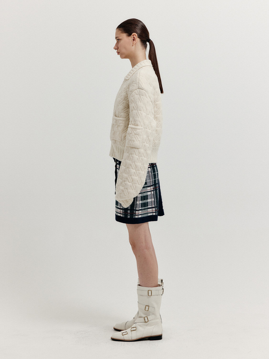XELDA Textured Zip Cardigan - Ivory : EENK SHOP XELDA Textured Zip Cardigan - Ivory : EENK SHOP