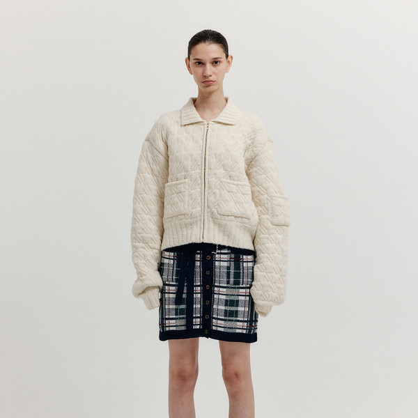 XELDA Textured Zip Cardigan - Ivory : EENK SHOP