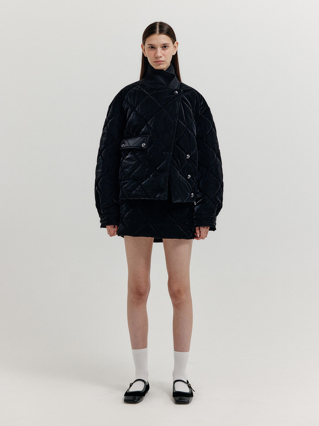コート [EENK]XO Single Pocket Quilted Jacket - Black XO Single Pocket Quilted Jacket - Black : EENK SHOP
