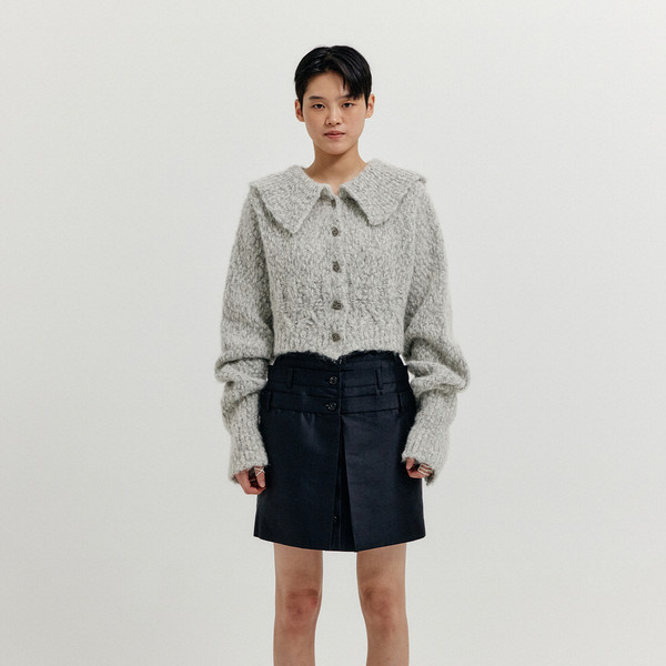 XEMMA Over Fit Crop Cardigan - Light Grey : EENK SHOP