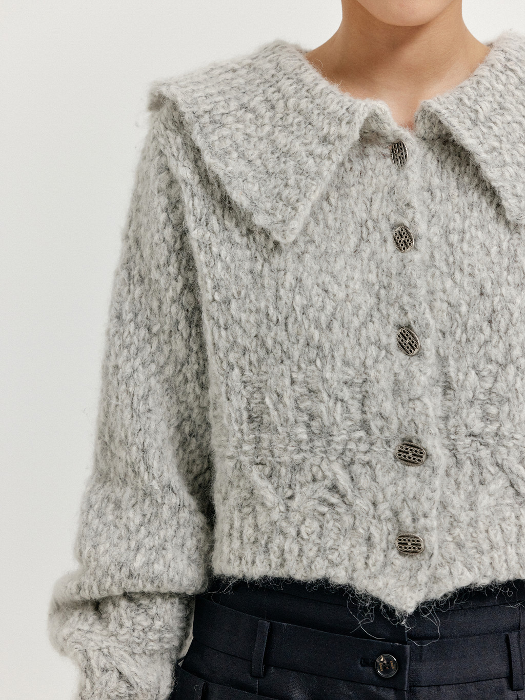 XEMMA Over Fit Crop Cardigan - Light Grey : EENK SHOP