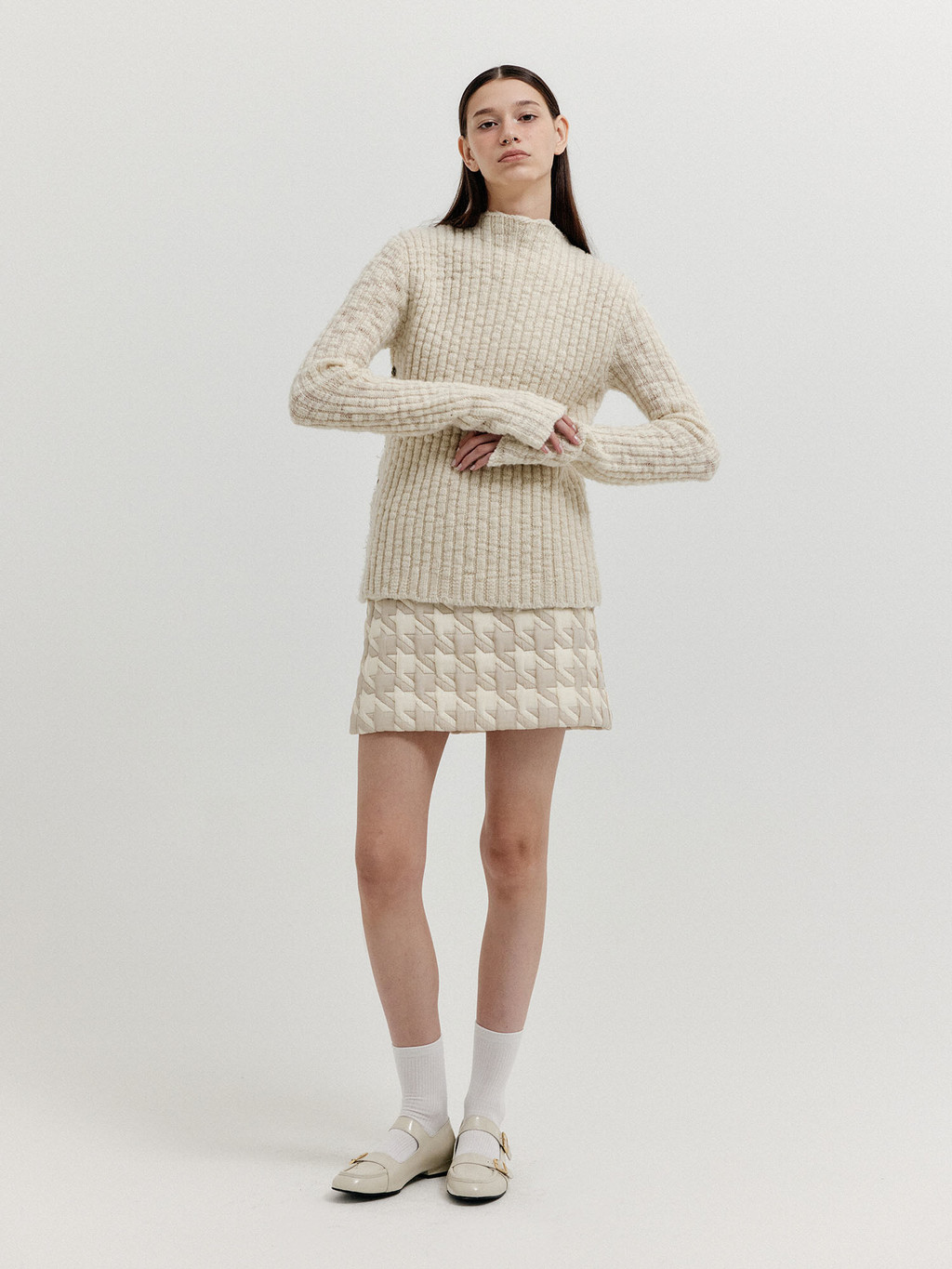 ニット・セーター IONSEOUL Rib Collar Knit JE150 XUIN Ribbed Knit Pullover - Ivory : EENK SHOP