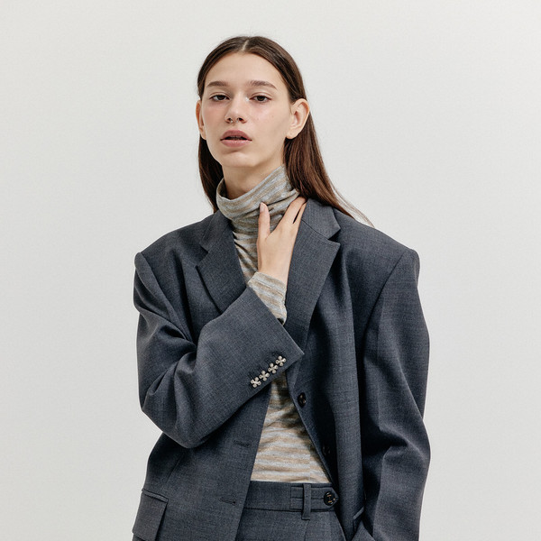【EENK】Single-Breasted Blazer Grey XIIE Single-Breasted Blazer - Grey : EENK SHOP