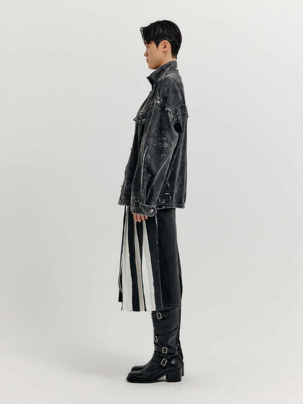 XELLO Highneck Buttoned Denim Jumper - Dark Grey : EENK