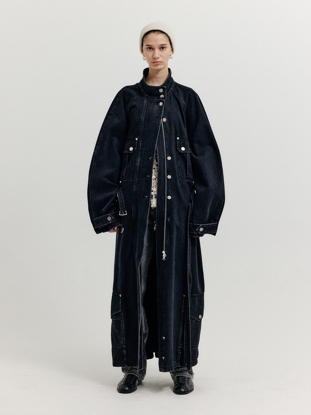 アウターその他 EENK XYRUS Long Double Belted Denim Jumper XYRUS Long Double Belted Denim Jumper - Black : EENK
