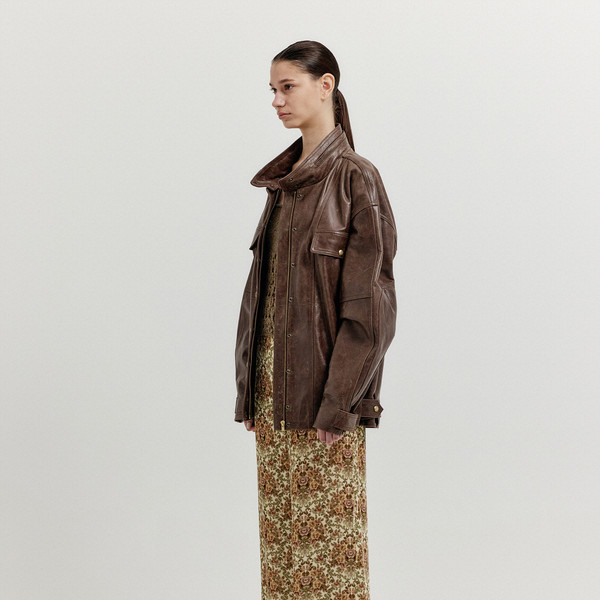 レザージャケット・コート EENK XIN Leather Bomber Jumper XIN Leather Bomber Jumper - Brown : EENK SHOP