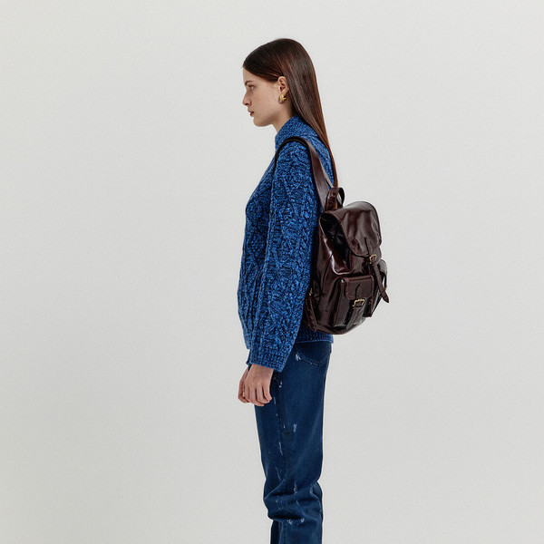 XOEBE Cable Knit Collared Turtleneck - Navy : EENK SHOP