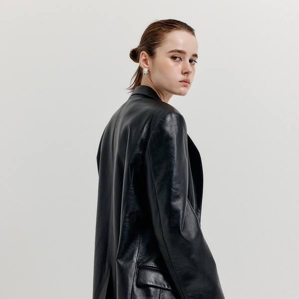 XING Single Breasted Leather Jacket - Black : EENK SHOP