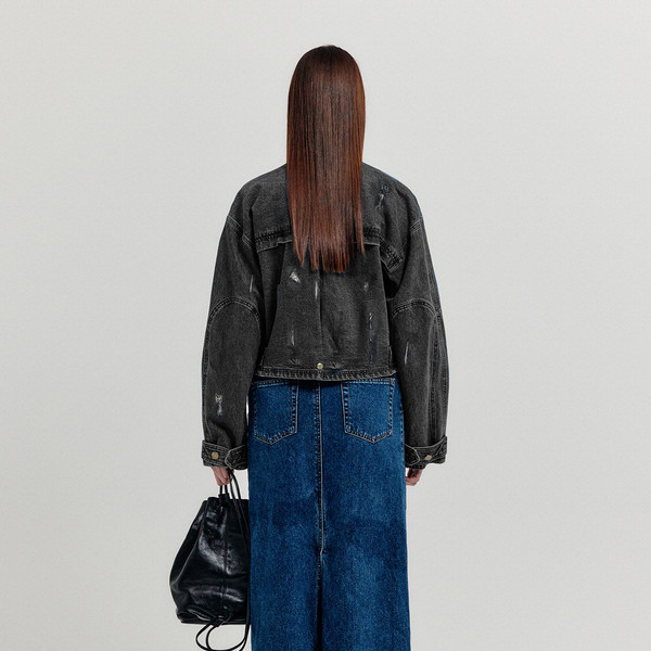 ジャケット EENK XMEN Vintage Bomber Short Denim Jacket XMEN Vintage Bomber Short Denim Jacket - Dark Grey : EENK SHOP