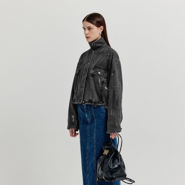 ジャケット EENK XMEN Vintage Bomber Short Denim Jacket XMEN Vintage Bomber Short Denim Jacket - Dark Grey : EENK SHOP