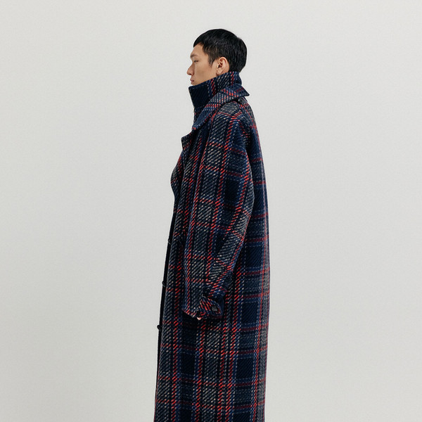 XENNIE Oversized Coat with Detachable Collar - Navy/Red