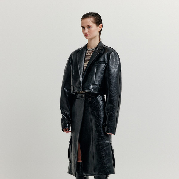 XICOLE Oversized Short Leather Jacket - Black : EENK SHOP