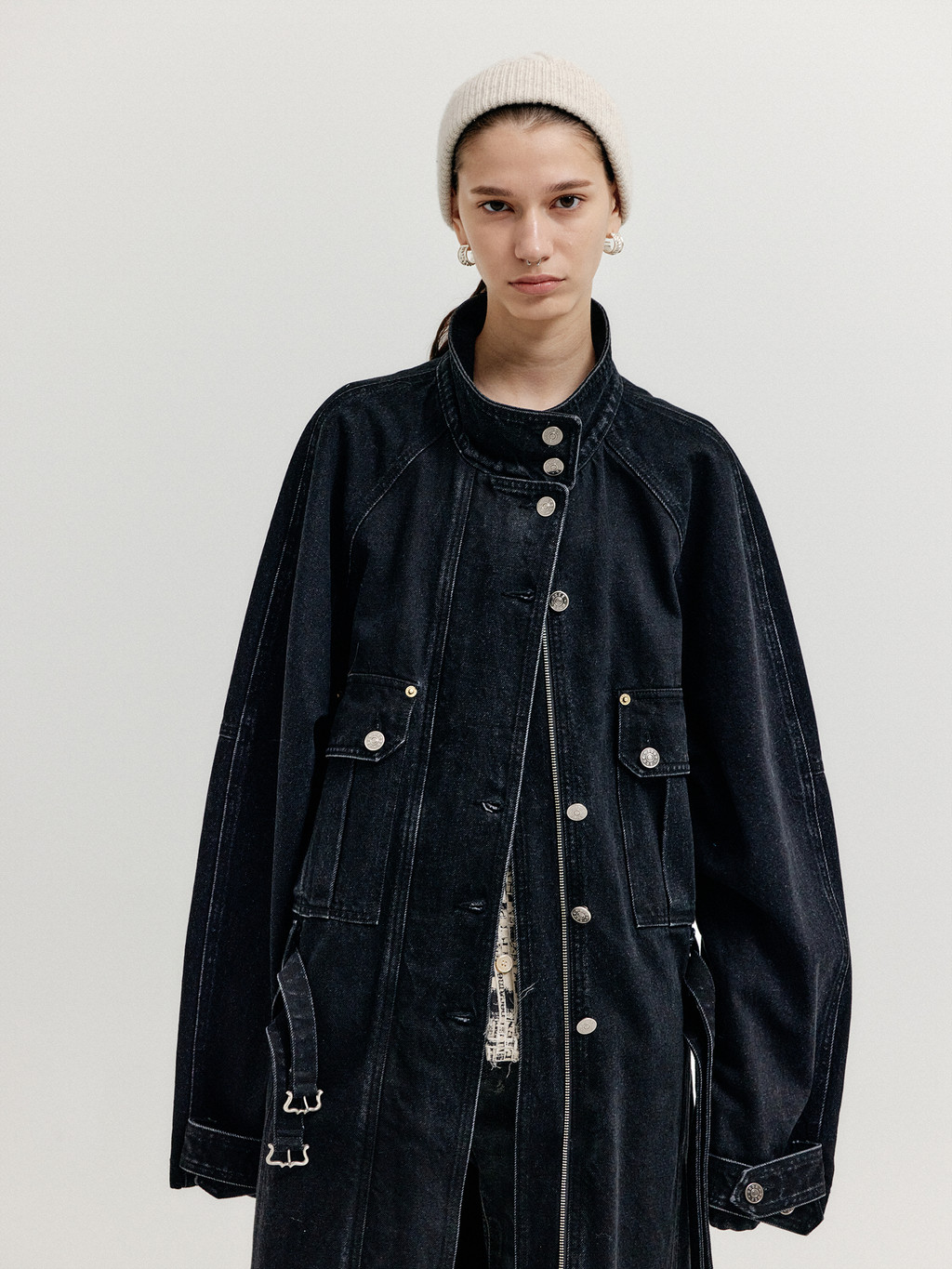 アウターその他 EENK XYRUS Long Double Belted Denim Jumper XYRUS Long Double Belted Denim Jumper - Black : EENK