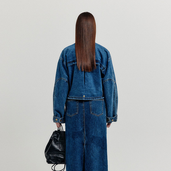 XMEN Vintage Bomber Short Denim Jacket - Blue : EENK