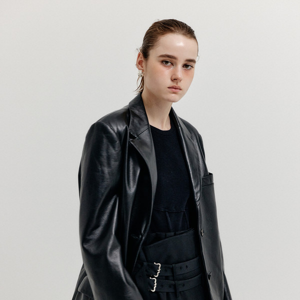XING Single Breasted Leather Jacket - Black : EENK SHOP