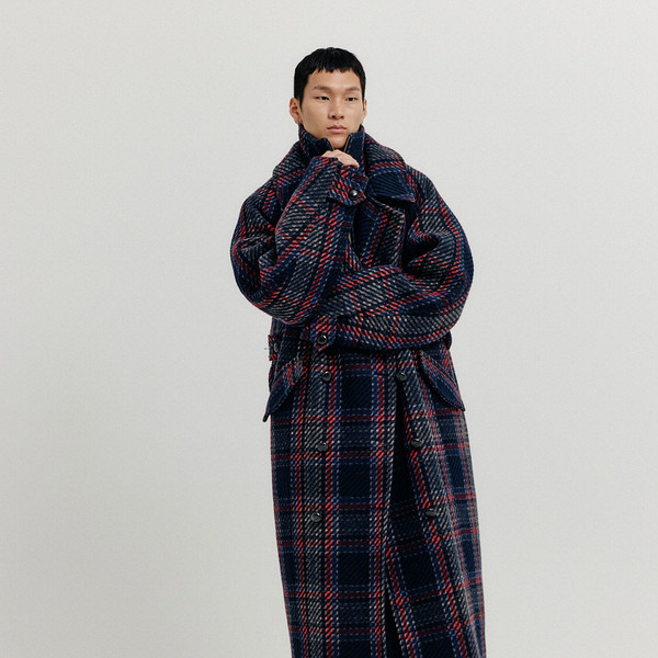 コート EENK XENNIE Oversized Coat with Detachable Collar XENNIE Oversized Coat with Detachable Collar - Navy/Red