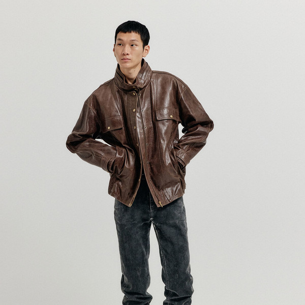 レザージャケット・コート EENK XIN Leather Bomber Jumper XIN Leather Bomber Jumper - Brown : EENK