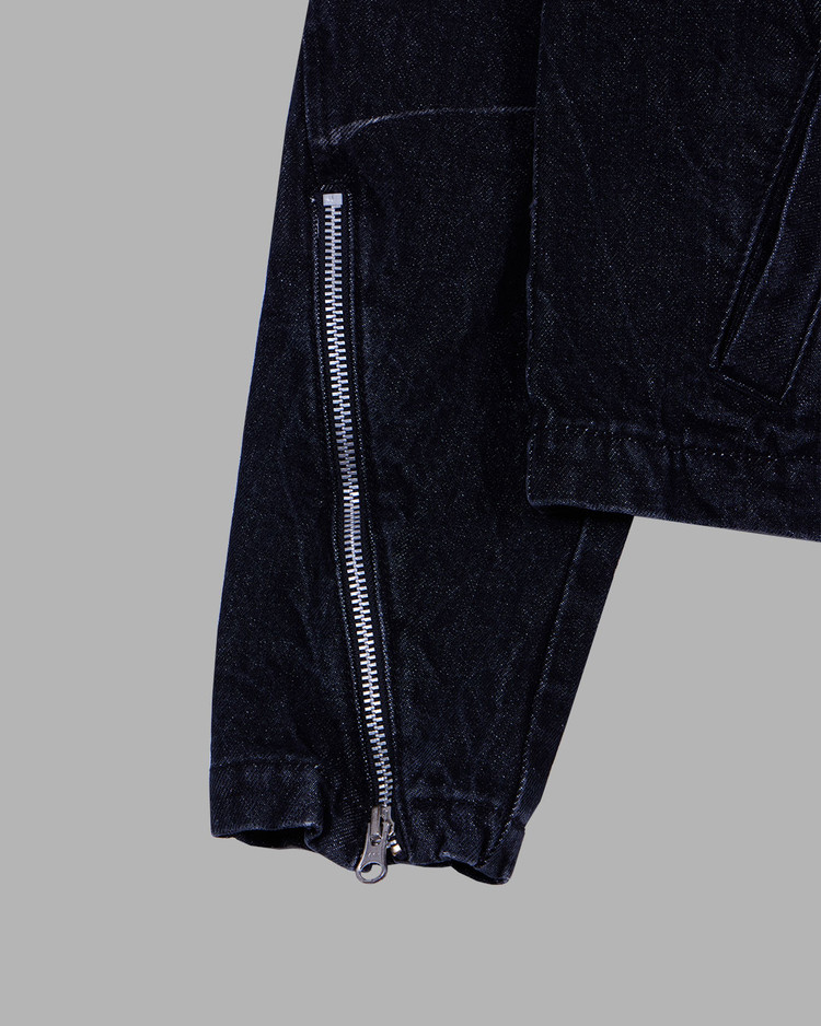 DENIM ZIPPER BIKER JACKET (BLACK) : THE MUSEUM VISITOR