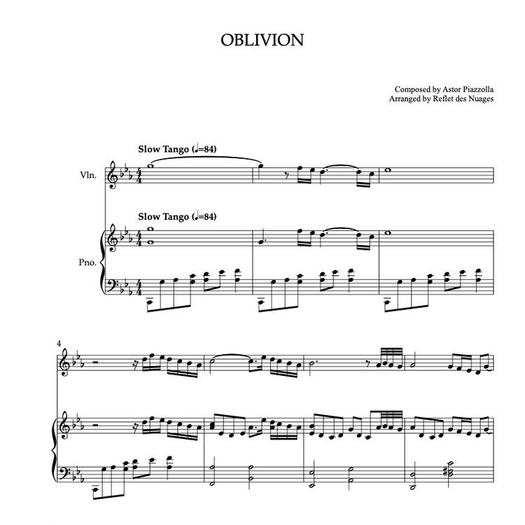DUET 楽譜] Oblivion - ヴァイオリン、ピアノデュエット 室内楽
