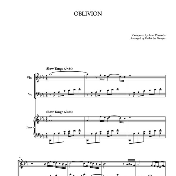 TRIO 楽譜] Oblivion - ヴァイオリン、チェロ、ピアノトリオ