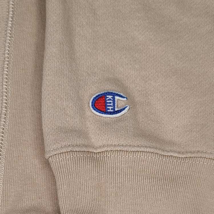 KITH チャンピオン　パーカー KITH X CHAMPION (L) SAND (EMBROIDERED SLEEVE) HOODIE : VNTGdept