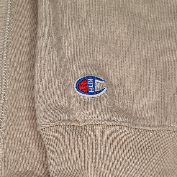 KITH X CHAMPION (L) SAND (EMBROIDERED SLEEVE) HOODIE : VNTGdept