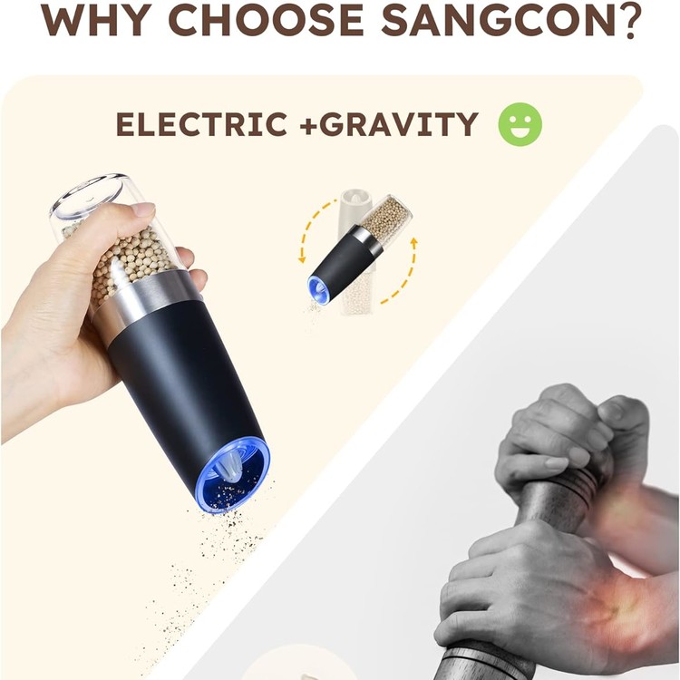 Upgraded Larger Capacity] Sangcon Gravity Electric Salt and Pepper