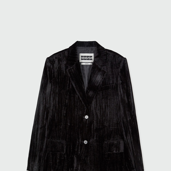 【EENK】Single-Breasted Blazer Black ZAKIT Single-Breasted Blazer with Brooch - Black Velvet