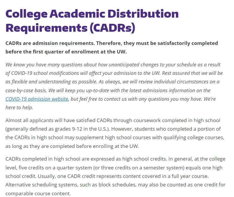 9,10,11학년 학생들은 반드시, College Academic Distribution Requirements (CADRs)를 확인하세요!! 힙스 유학정보