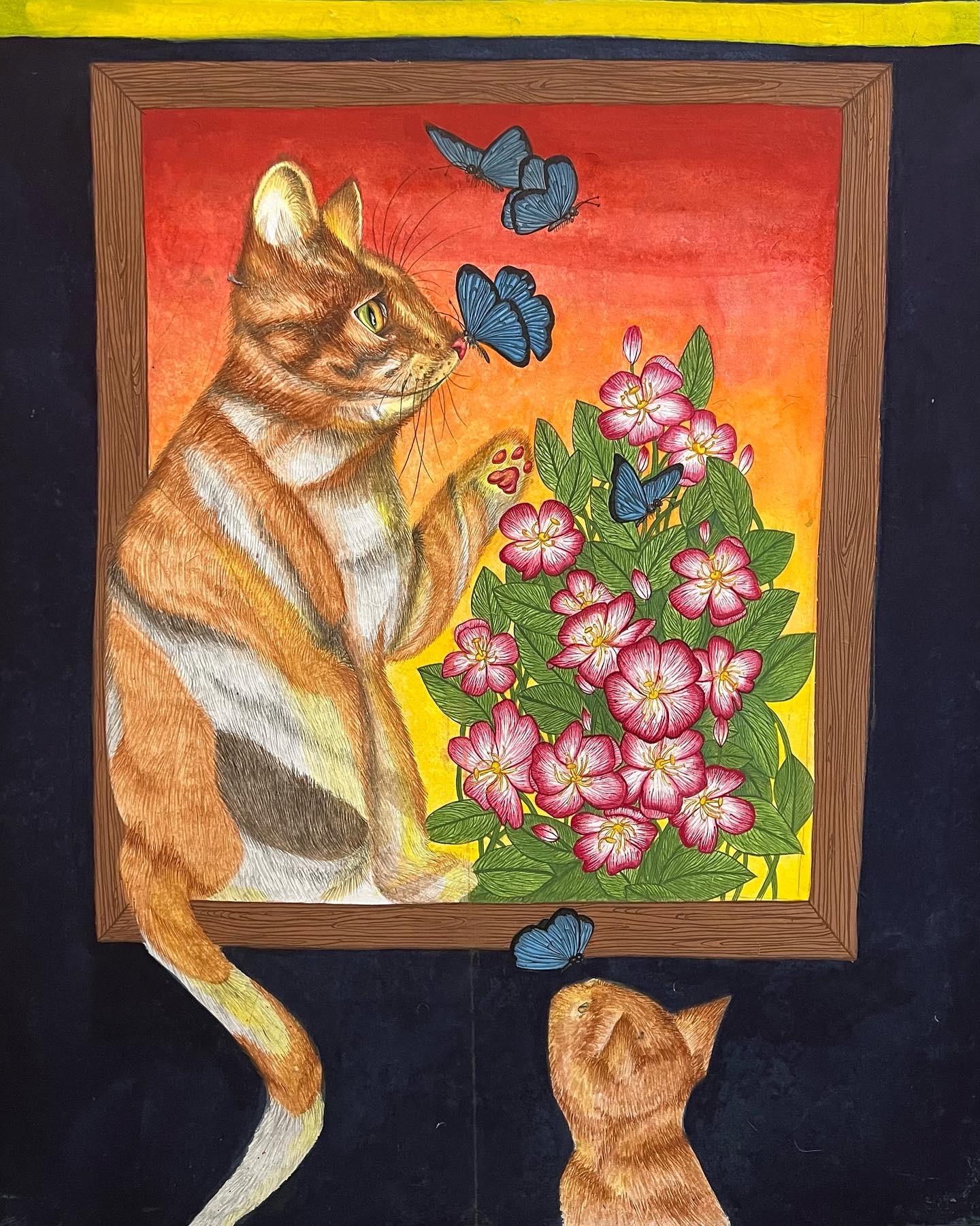 고양이,꽃,나비