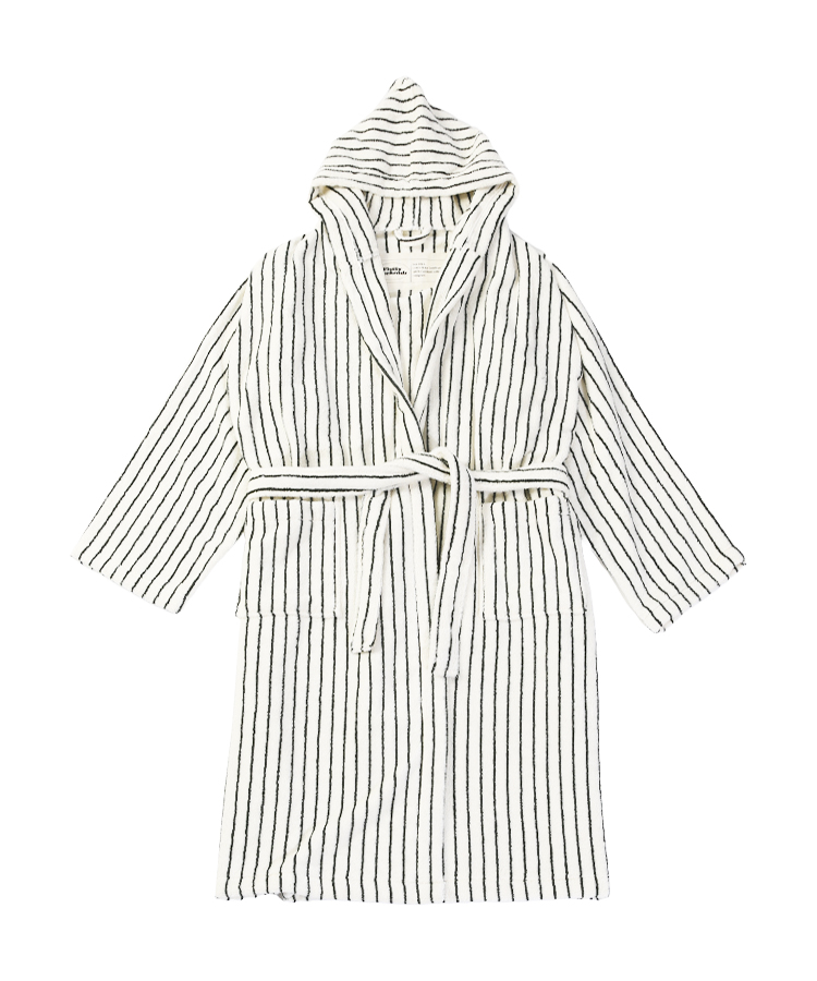 테리 후디 로브 Long Sleeve Terry Hoodie Robe_White&Black Stripe Fluffy Weekends