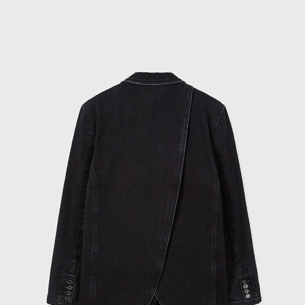 XETTA Single-Breasted Denim Blazer - Black : EENK SHOP