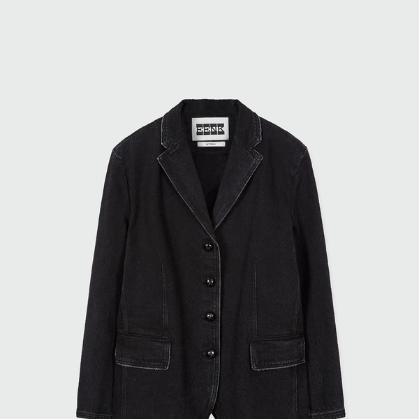 XETTA Single-Breasted Denim Blazer - Black : EENK SHOP