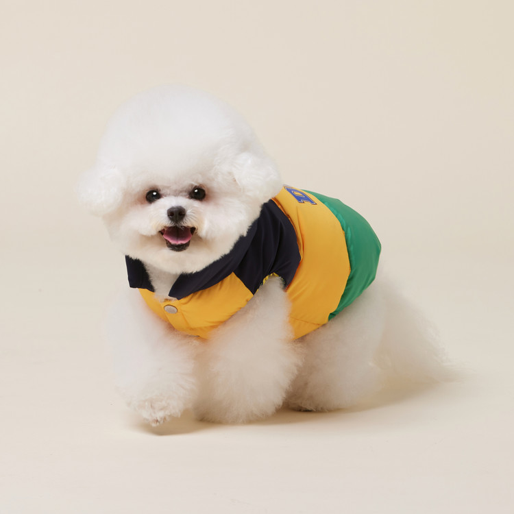 포독스 컬러블록 패딩 옐로블록 4DOGS