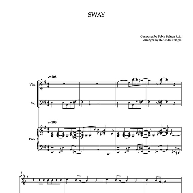 TRIO 楽譜] Sway - ヴァイオリン、チェロ、ピアノトリオ 室内楽