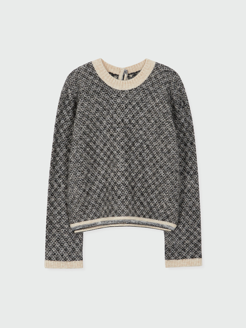 XOUE Check Jacquard Knit Pullover - Black/Ivory : EENK SHOP