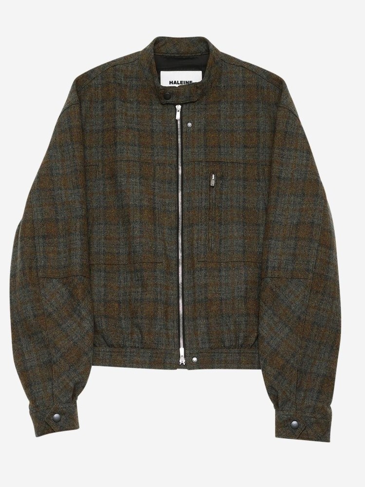 HALEINE 알렌느 WOOL CHECK CARPENTER DETAIL BIKER JACKET