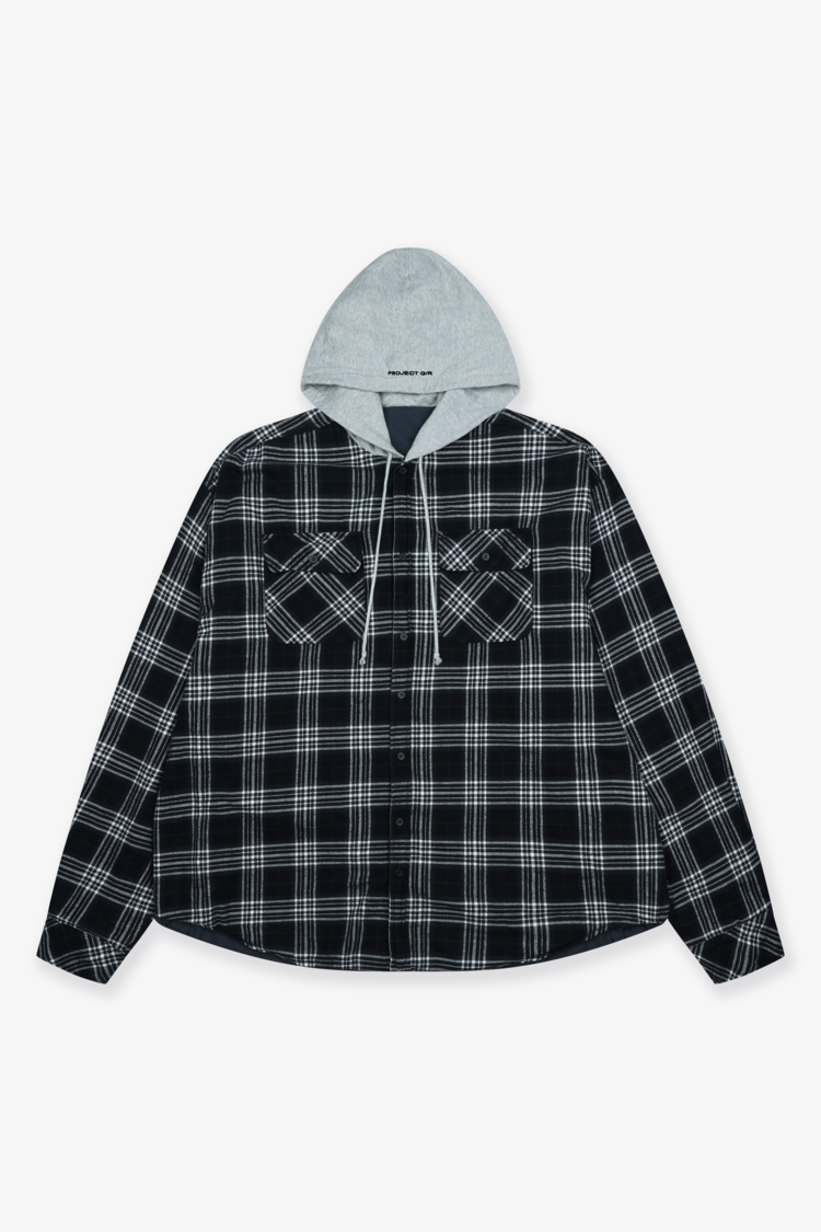 REVERSIBLE HOODED CHECK SHIRT[BLACK] : PROJECT G/R