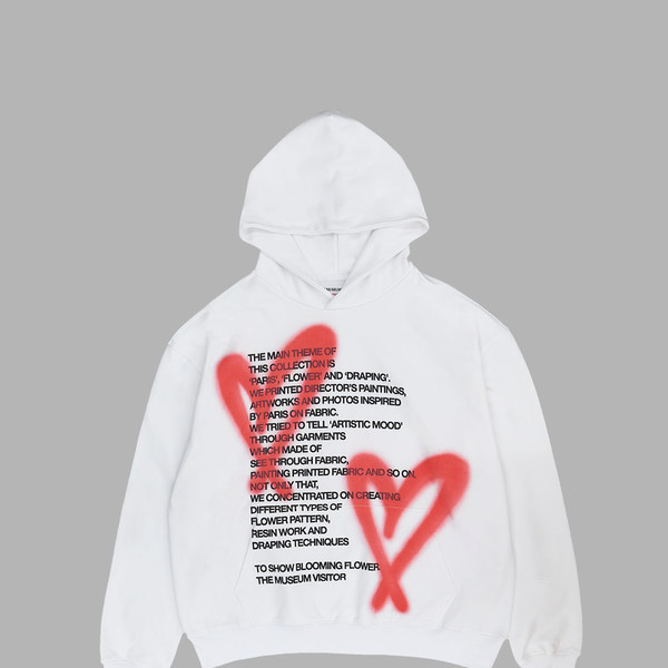[THE MUSEUM VISITOR]★LOVE MULTI SPRAYED PRINTED HOODY HEART SPRAY PRINTED HOODY (WHITE) : THE MUSEUM VISITOR