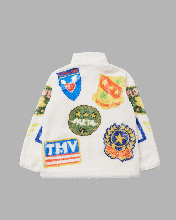 MILITARY PATCH DRAWING FLEECE JACKET (IVORY) : THE MUSEUM