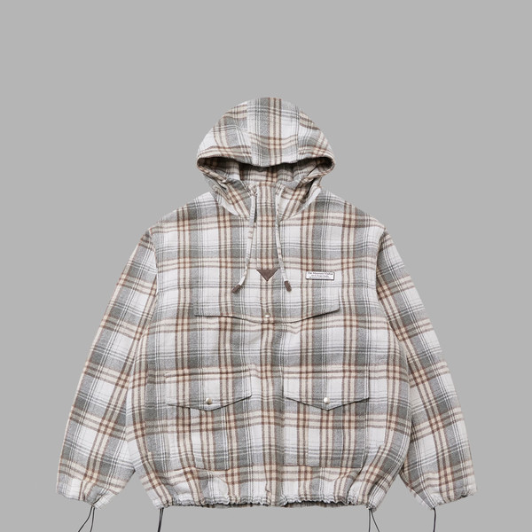 THE MUSEUM VISITOR★韓国★LEATHER ELBOW PATCH CHECK ANORAK LEATHER ELBOW PATCH CHECK ANORAK (BEIGE) : THE MUSEUM VISITOR
