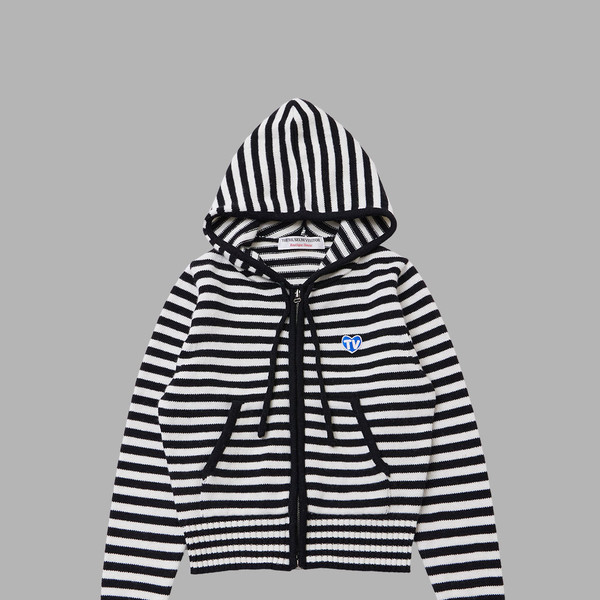 TV HEART LOGO STRIPE ZIP-UP HOODY (BLACK) : THE MUSEUM VISITOR