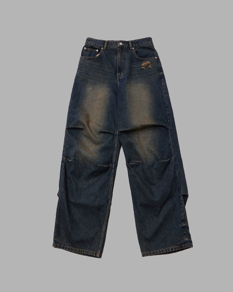 TWO TUCK DENIM BAGGY PANTS (YELLOW BLUE) : THE MUSEUM VISITOR