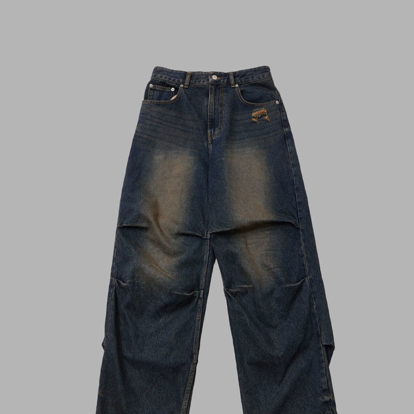 TWO TUCK DENIM BAGGY PANTS (YELLOW BLUE) : THE MUSEUM VISITOR