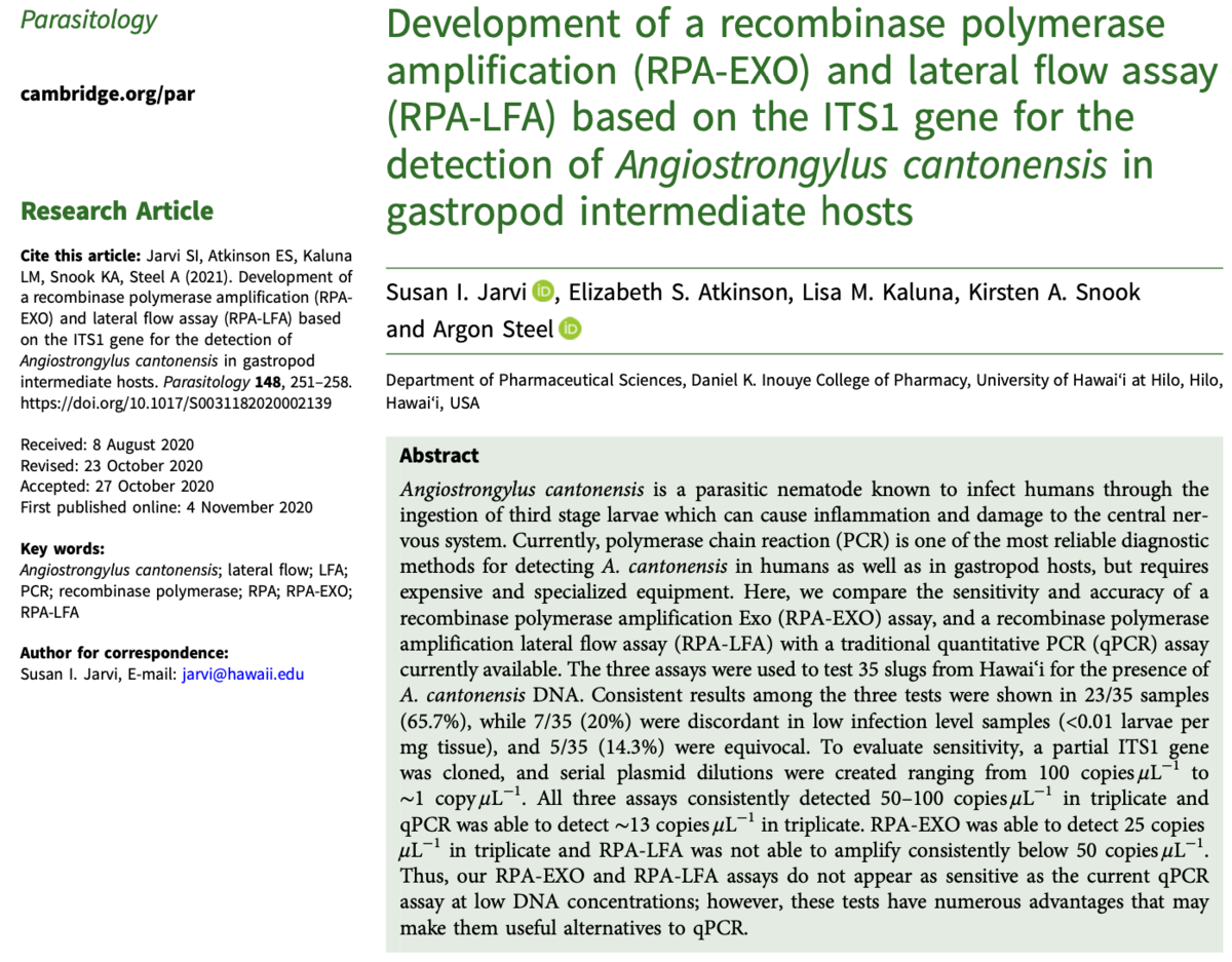 Development of a RPA-EXO and RPA-LFA based on the ITS1 gene for the ...