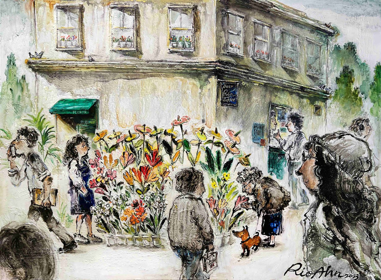 ㅇ나리오_Flower shop _ Ink, Mixed material on Canvas _ 100.0 × 72.7cm _ 2023