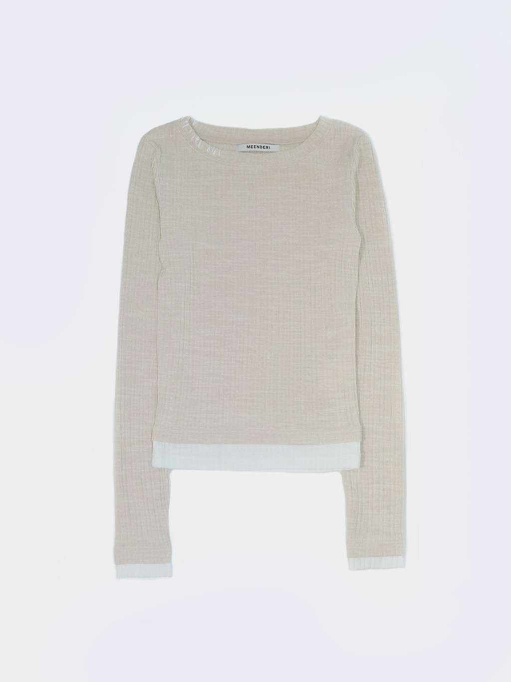 ★MEENDERI★LAYERED STITCH T-SHIRT - BEIGE★正規品/直送料込 MEENDERI] LAYERED STITCH T-SHIRT - BEIGE