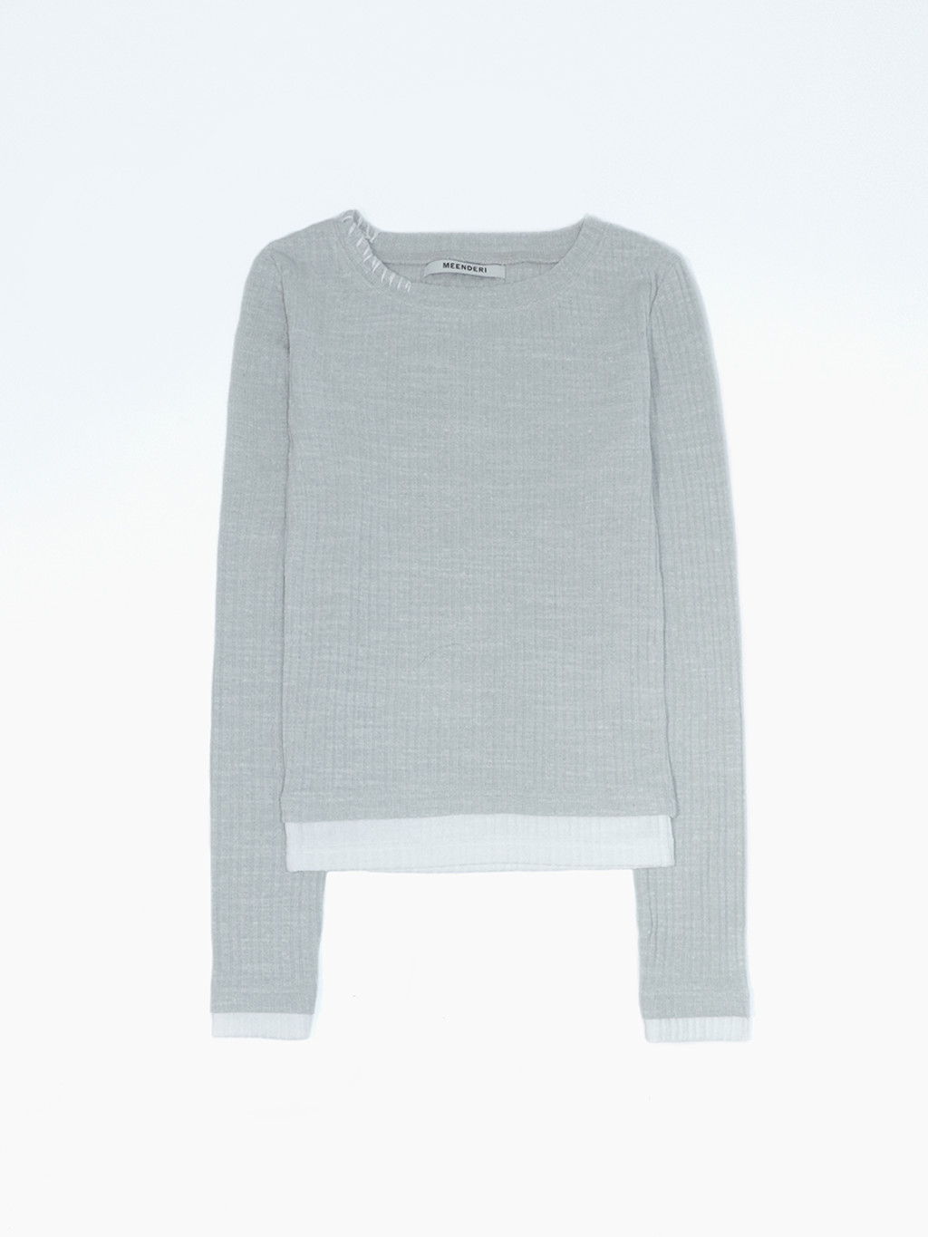 ★MEENDERI★LAYERED STITCH T-SHIRT - GREY★正規品/直送料込 MEENDERI] LAYERED STITCH T-SHIRT - GREY